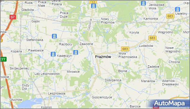 mapa Prażmów powiat piaseczyński, Prażmów powiat piaseczyński na mapie Targeo