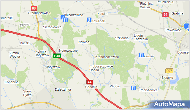 mapa Proboszczowice gmina Toszek, Proboszczowice gmina Toszek na mapie Targeo