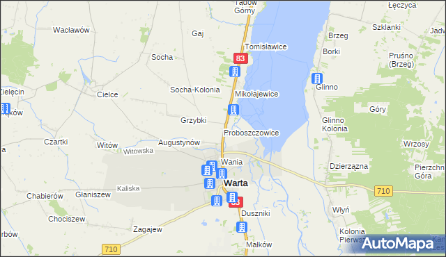 mapa Proboszczowice gmina Warta, Proboszczowice gmina Warta na mapie Targeo