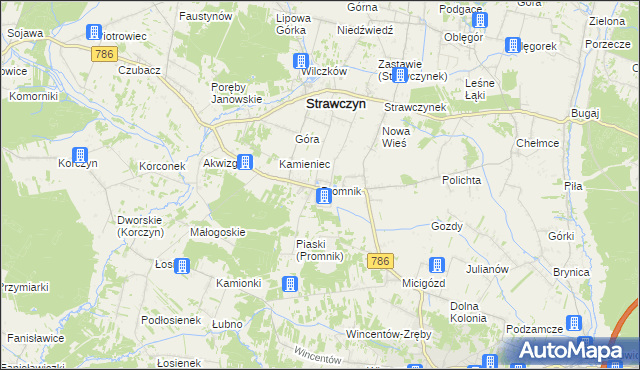 mapa Promnik gmina Strawczyn, Promnik gmina Strawczyn na mapie Targeo