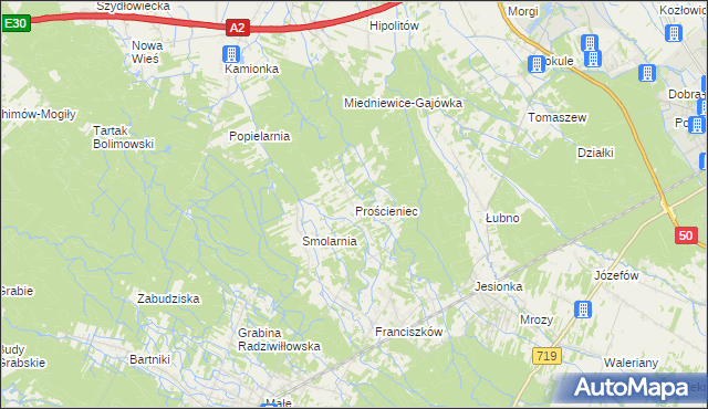 mapa Prościeniec, Prościeniec na mapie Targeo