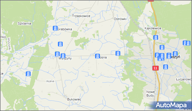 mapa Prosna gmina Budzyń, Prosna gmina Budzyń na mapie Targeo