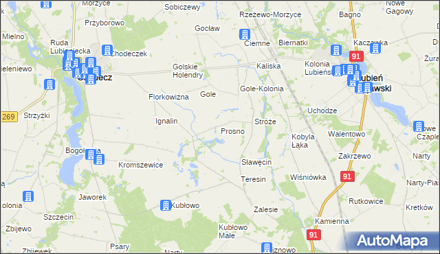 mapa Prosno gmina Chodecz, Prosno gmina Chodecz na mapie Targeo