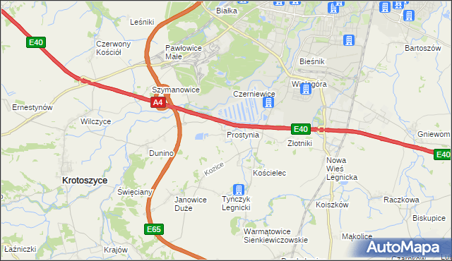 mapa Prostynia gmina Krotoszyce, Prostynia gmina Krotoszyce na mapie Targeo