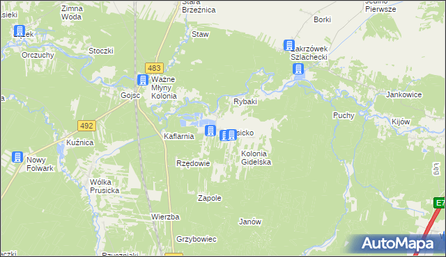 mapa Prusicko, Prusicko na mapie Targeo