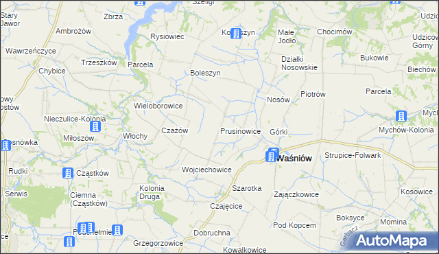 mapa Prusinowice gmina Waśniów, Prusinowice gmina Waśniów na mapie Targeo