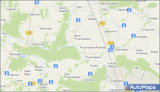 mapa Prusinowice-Parcela, Prusinowice-Parcela na mapie Targeo