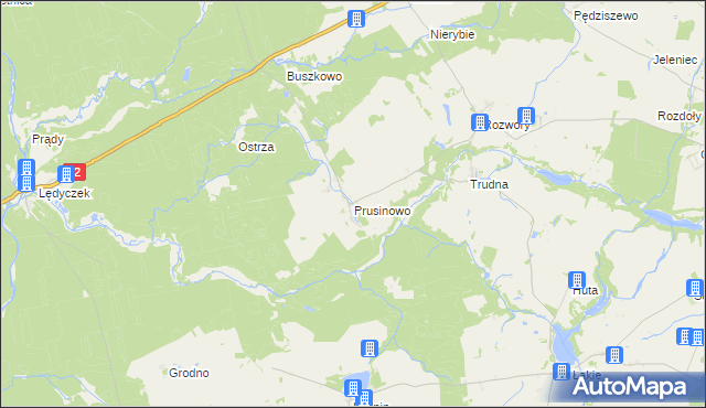 mapa Prusinowo gmina Debrzno, Prusinowo gmina Debrzno na mapie Targeo