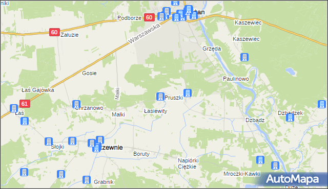 mapa Pruszki gmina Rzewnie, Pruszki gmina Rzewnie na mapie Targeo