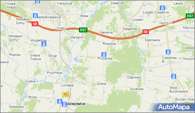 mapa Pruszków gmina Sędziejowice, Pruszków gmina Sędziejowice na mapie Targeo