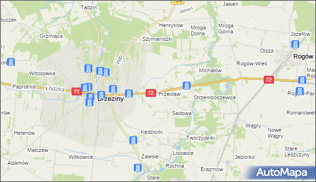 mapa Przecław gmina Brzeziny, Przecław gmina Brzeziny na mapie Targeo