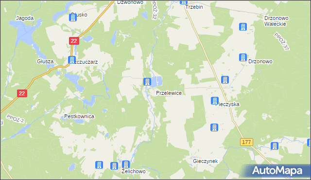 mapa Przelewice gmina Człopa, Przelewice gmina Człopa na mapie Targeo