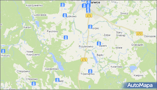 mapa Przybkówko, Przybkówko na mapie Targeo