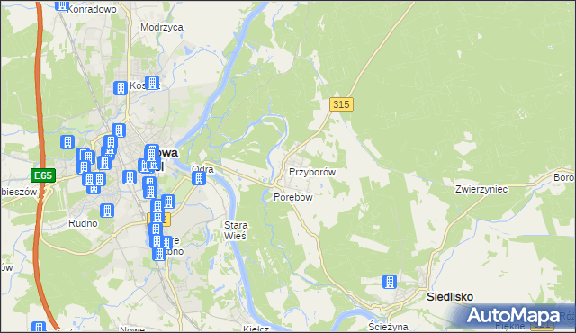 mapa Przyborów gmina Nowa Sól, Przyborów gmina Nowa Sól na mapie Targeo