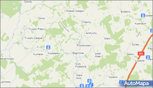 mapa Przyborowo gmina Grabowo, Przyborowo gmina Grabowo na mapie Targeo