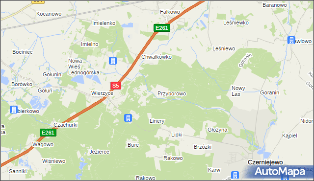 mapa Przyborowo gmina Łubowo, Przyborowo gmina Łubowo na mapie Targeo