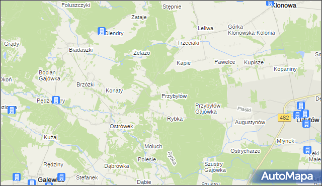 mapa Przybyłów gmina Galewice, Przybyłów gmina Galewice na mapie Targeo