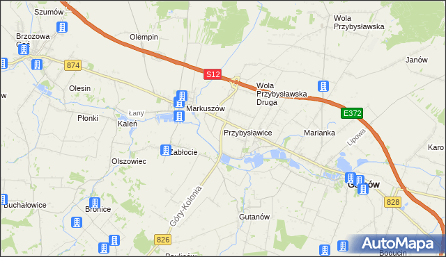 mapa Przybysławice gmina Garbów, Przybysławice gmina Garbów na mapie Targeo