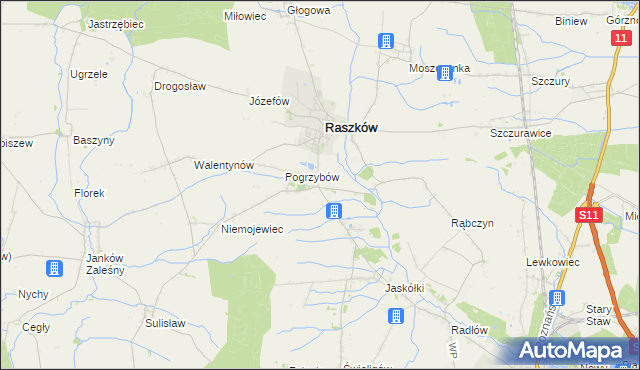 mapa Przybysławice gmina Raszków, Przybysławice gmina Raszków na mapie Targeo