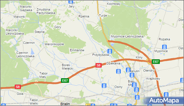 mapa Przybyszów gmina Kępno, Przybyszów gmina Kępno na mapie Targeo