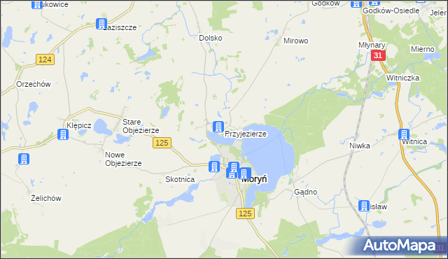 mapa Przyjezierze gmina Moryń, Przyjezierze gmina Moryń na mapie Targeo