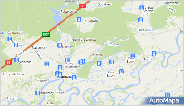 mapa Przyjmy gmina Brańszczyk, Przyjmy gmina Brańszczyk na mapie Targeo