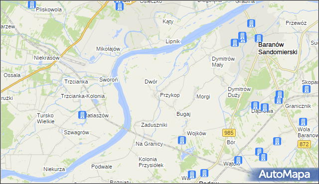 mapa Przykop gmina Padew Narodowa, Przykop gmina Padew Narodowa na mapie Targeo