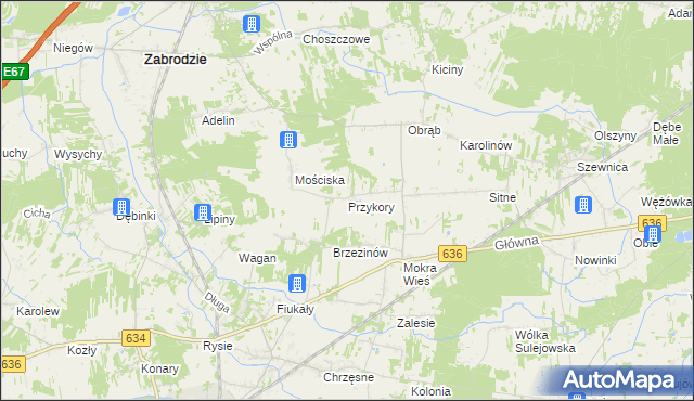 mapa Przykory gmina Zabrodzie, Przykory gmina Zabrodzie na mapie Targeo
