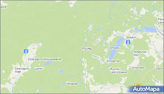 mapa Przyłęg gmina Trzcianka, Przyłęg gmina Trzcianka na mapie Targeo