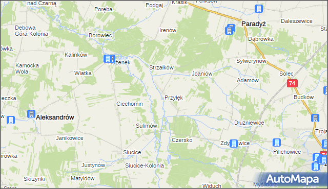 mapa Przyłęk gmina Paradyż, Przyłęk gmina Paradyż na mapie Targeo