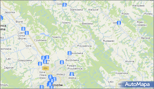 mapa Przysietnica gmina Brzozów, Przysietnica gmina Brzozów na mapie Targeo