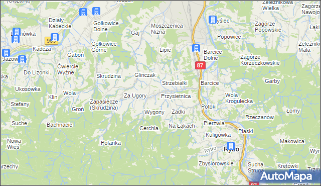 mapa Przysietnica gmina Stary Sącz, Przysietnica gmina Stary Sącz na mapie Targeo