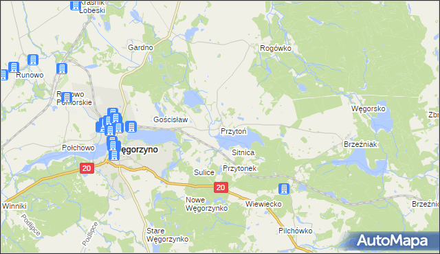 mapa Przytoń gmina Węgorzyno, Przytoń gmina Węgorzyno na mapie Targeo