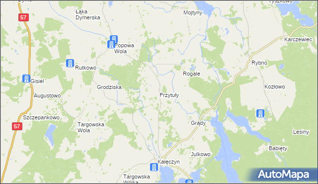 mapa Przytuły gmina Dźwierzuty, Przytuły gmina Dźwierzuty na mapie Targeo