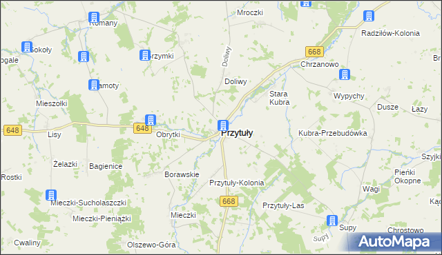 mapa Przytuły powiat łomżyński, Przytuły powiat łomżyński na mapie Targeo