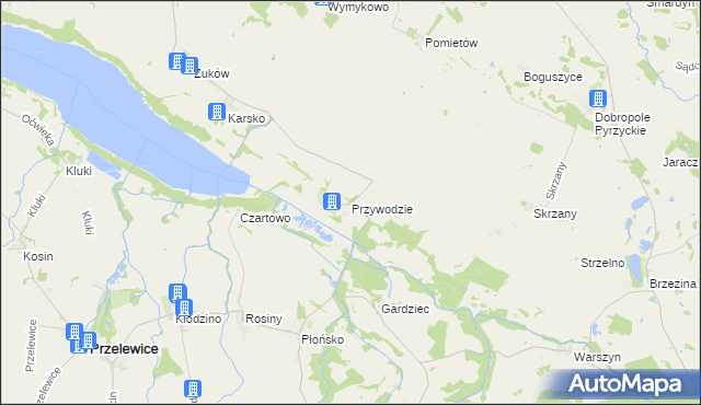 mapa Przywodzie gmina Przelewice, Przywodzie gmina Przelewice na mapie Targeo