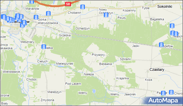 mapa Przywory gmina Czastary, Przywory gmina Czastary na mapie Targeo