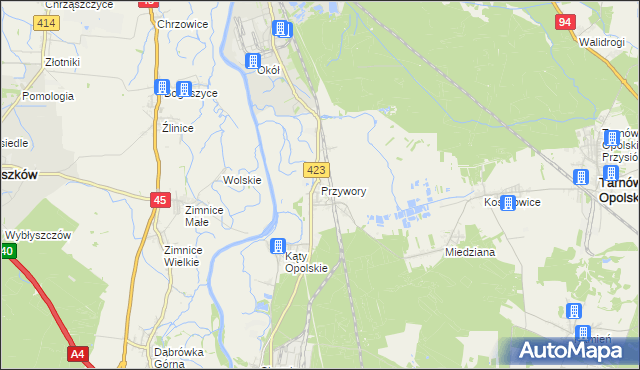 mapa Przywory gmina Tarnów Opolski, Przywory gmina Tarnów Opolski na mapie Targeo