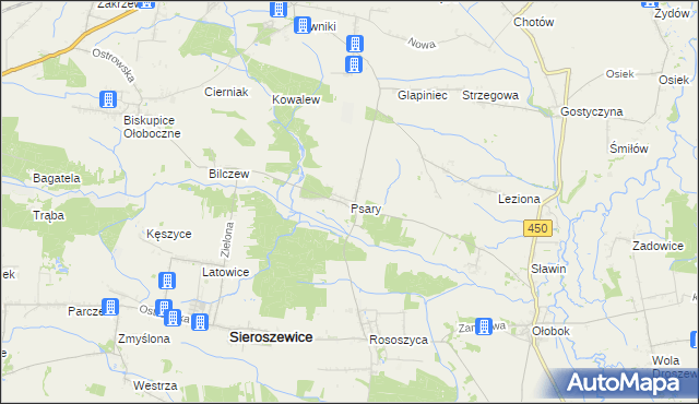 mapa Psary gmina Sieroszewice, Psary gmina Sieroszewice na mapie Targeo