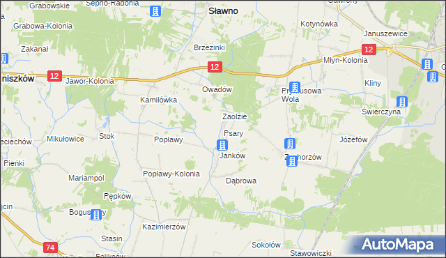 mapa Psary gmina Sławno, Psary gmina Sławno na mapie Targeo