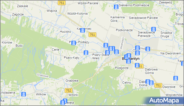 mapa Psary-Stara Wieś gmina Bodzentyn, Psary-Stara Wieś gmina Bodzentyn na mapie Targeo