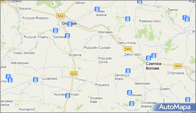 mapa Pszczółki Górne, Pszczółki Górne na mapie Targeo