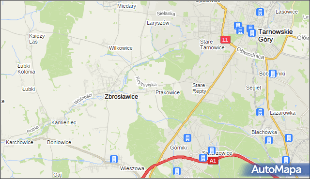 mapa Ptakowice gmina Zbrosławice, Ptakowice gmina Zbrosławice na mapie Targeo