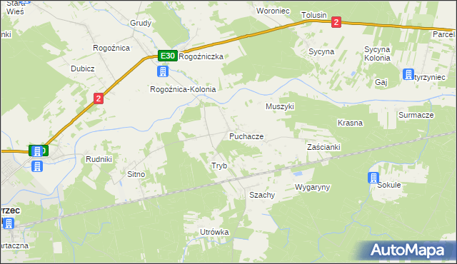 mapa Puchacze gmina Międzyrzec Podlaski, Puchacze gmina Międzyrzec Podlaski na mapie Targeo