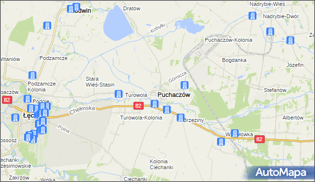 mapa Puchaczów powiat łęczyński, Puchaczów powiat łęczyński na mapie Targeo