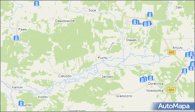 mapa Puchły, Puchły na mapie Targeo