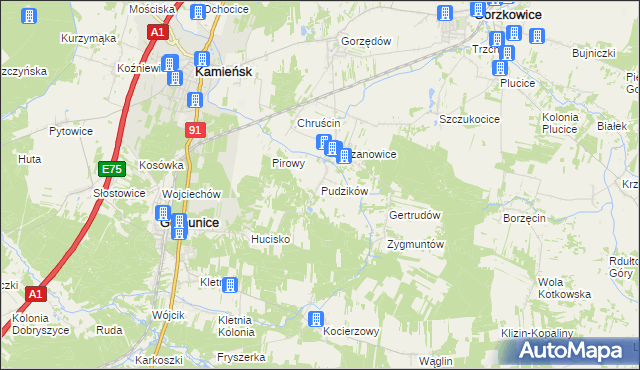 mapa Pudzików, Pudzików na mapie Targeo