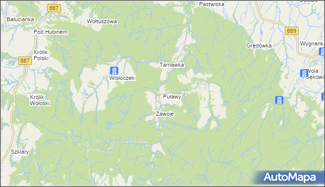 mapa Puławy gmina Rymanów, Puławy gmina Rymanów na mapie Targeo