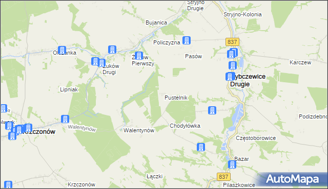 mapa Pustelnik gmina Krzczonów, Pustelnik gmina Krzczonów na mapie Targeo