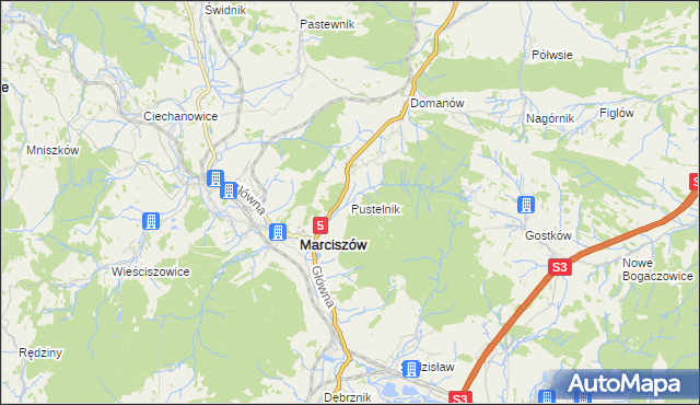 mapa Pustelnik gmina Marciszów, Pustelnik gmina Marciszów na mapie Targeo